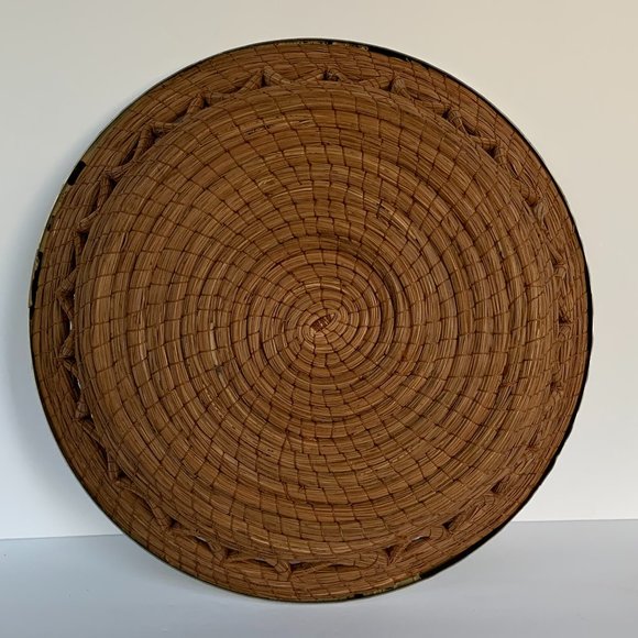 VTG Pine Needle Metal Edge Basket Bowl Handcrafted Coiled Tray Nature Inspired - Picture 8 of 9